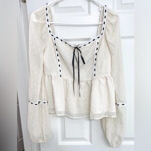 NWOT - Altar'd State Cream Blouse with Black Ribbon